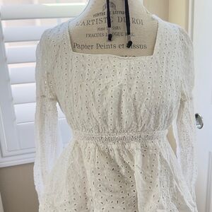 White Eyelet Long Sleeve Blouse